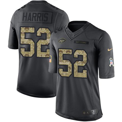 Nike Jets #52 David Harris Black Men's Stitched NFL Limited 2016 Salute to Service Jersey